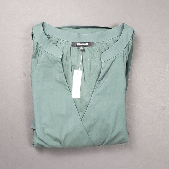 Madewell Crinkle Poplin Wrap Mini Dress Dark Palm Green Women's XS [NH093] Boho - Picture 16 of 16